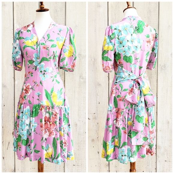 J. Peterman Dresses & Skirts - J. Peterman 100% Silk Pink Floral Dress Size XS